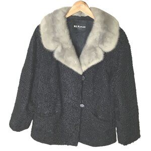 VTG Persian Lamb Fur Coat 8 Silver Mink Collar Mob Wife Chic Film Noir Luxe 50s